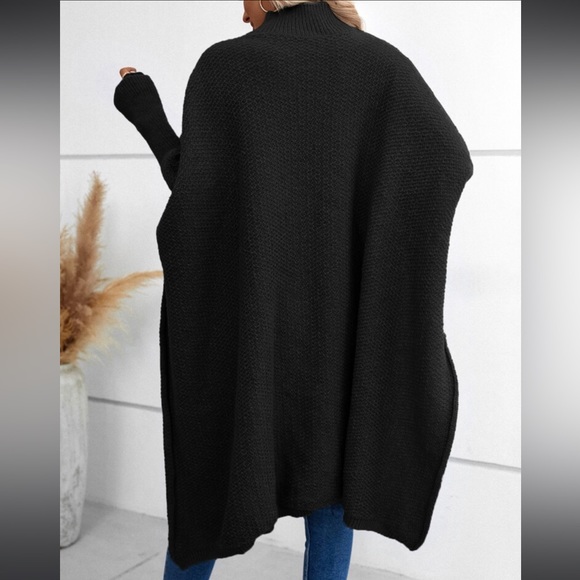 Cozy Mock Neck Dolman Sleeve High Low Hem knit Sweater Cape - Picture 7 of 16